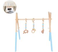 Arche Eveil Bebe Bois,Portique Eveil Bebe,Arche De Jeux Pour Bébé En Bois Avec 3 Jouets,Trappez De Jeu En Bois Pour Bébé,Baby Gym Arche Bois Bébé Jouet Actif Pour Chambre De Bébé (bleu)