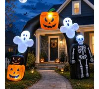 Arche fantôme gonflable d'Halloween de 2,4 m, arche de citrouille fantôme avec LED intégrée pour Halloween, fête de vacances, extérieur, jardin, cour, pelouse