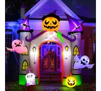 Arche géante gonflable de château de citrouille d'Halloween de 3,4 m avec fantôme et lumières LED Trick or Treat 2024 pour extérieur, cour, pelouse, terrasse, décoration de fête de jardin