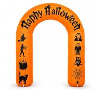 Arche gonflable d'Halloween de 2,4 m avec lumières LED, orange, arche Happy Halloween avec sorcière, zombie, vampire, Frankenstein, chouette, araignée, chat noir pour décoration intérieure et