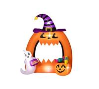 Outsunny Arche de Citrouille Gonflable d'halloween de 150H cm avec fantôme Mignon, décoration d'halloween Gonflable avec lumières LED pour pelouse, Jardin, Cour