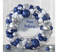 Arche Kit Anniversaire 117pcs Ballons Bleu Marine, Argenté et Blanc - Guirlande pour Fête Decoration, Baptême Garçon, Baby Shower, Mariage