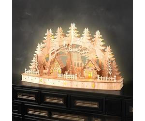 Arche Lumineuse à LED en Bois - Village de Noël Avec Minuterie - 44 x 26 cm - Scène Hivernale - Blanc Chaud - Éclairage Décoratif - Décoration de Table