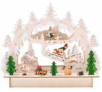 Arche lumineuse de Noël à LED Hivernal Forêt en Bois 27x24 cm Peint à la Main