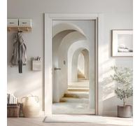 Arche Stickers de Porte Papier Peint PVC Imperméable, Vieux Château Sticker Porte 3D Trompe L'Oeil 63x205 cm, Escalier Stickers de Porte Autocollant Amovible