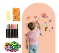 Arche tableau noir magnétique pour mur 100 x 45 cm Rose | Tableau noir magnétique pour décoller et coller - 8 marqueurs - Porte-stylo magnétique - Lettres et symboles - Chiffon de