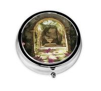 Arched Garden Oasis Pilulier personnalisé unique - Pilulier de voyage 7 jours AM PM avec motif imprimé complet - Mini organisateur de médicaments plaqué fer