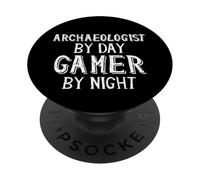 Archéologue de Jour Gamer de Nuit Dinosaure Archéologie PopSockets PopGrip Adhésif