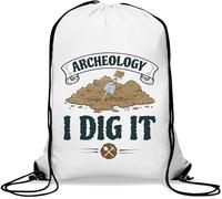 Archeology I Dig It Funny Pelle Art Sac de gym décontracté avec cordon de serrage Blanc