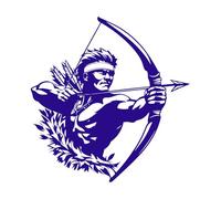 archer dynamique avec arc et flèche entouré de feuillage Stickers muraux 67.2x69.9cm Culture du tatouage Bleu foncé