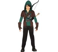Archer figure aventure coureur des bois capuche flèches mystiques fantaisie cadre médiéval, taille : 128/134 couleur : marron