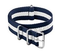 Archer Watch Straps - Bracelet de Montre Classique en Nylon de style NATO - Bleu Marine/Blanc, 22mm