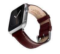 Archer Watch Straps - Bracelets de Montre en Cuir de Grain Supérieur pour Apple Watch (Acajou/Surpiqûre Blanc Cassé, Argent, 40/41/42mm)