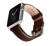 Archer Watch Straps - Bracelets de Montre en Cuir de Grain Supérieur pour Apple Watch (Châtaigne Intense/Surpiqûre Blanc Cassé, Argent, 40/41/42mm)