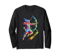 Archery Archer Sport Aquarelle Colorée Splash Art Design Manche Longue