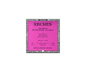 Arches 1795071 Bloc de 20 feuilles de papier aquarelle (20 x 20 cm, encollé sur les 4 côtés, satiné 300 g/m²), blanc naturel