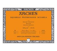 Arches 1795083 Feuille D'aquarelle, Collée sur 4 Faces, 18cm Largeur, 26cm Longueur, 300g/m², Grain de Tissu Blanc Naturel, 20 Pièces