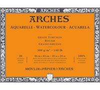 Arches 1795089 Feuille D'aquarelle, Collée sur 4 Faces, 46cm Largeur, 61cm Longueur, 300g/m², Grain de Tissu Blanc Naturel, 20 Pièces