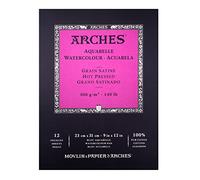 Arches 1795097 Bloc de 12 feuilles de papier aquarelle (23 x 31 cm, collées à la tête, 300 g/m², satiné), blanc naturel