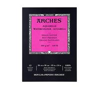 Arches 1795098 Bloc de 12 feuilles de papier aquarelle (26 x 36 cm, encollées à la tête, 300 g/m², satiné), blanc naturel