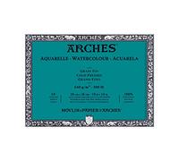 Arches – Bloc Aquarelle 26x36 cm, 10 feuilles, 640 g/m², collé 4 côtés, grain satiné, blanc naturel