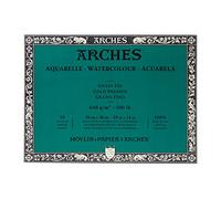 ARCHES Aquarelle - Bloc 10 feuilles 26x36 collé 4 côtés - 640g/m² - grain satiné, blanc naturel, 4 bords francs