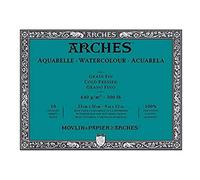 ARCHES Aquarelle - Bloc 10 feuilles 23x31 collé 4 côtés - 640g/m² - grain satiné, blanc naturel, 4 bords francs