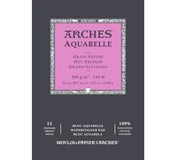 Arches Bloc Aquarelle – 12 feuilles 21×29,7 cm 300 g/m² collé petit côté grain satiné