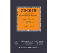 ARCHES Aquarelle - Bloc 12 feuilles 21x29,7 collé petit côté - 300g/m² - grain torchon, blanc naturel, 4 bords francs