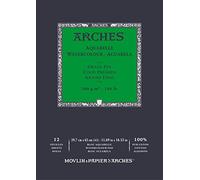 ARCHES Aquarelle - Bloc 12 feuilles 29,7x42 collé petit côté - 300g/m² - grain fin, blanc naturel, 4 bords francs