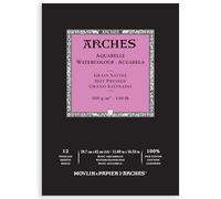 ARCHES Aquarelle - Bloc 12 feuilles 29,7x42 collé petit côté - 300g/m² - grain satiné, blanc naturel, 4 bords francs