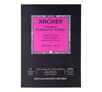 ARCHES Aquarelle - Bloc 12 feuilles 29,7x42 collé petit côté - 300g/m² - grain satiné, blanc naturel, 4 bords francs
