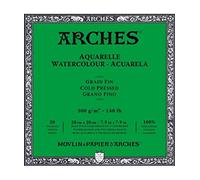Arches Bloc Aquarelle 20 feuilles 20x20 cm 300 g/m² grain fin collé 4 côtés, 4 bords francs