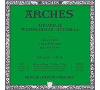 ARCHES Aquarelle - Bloc 20 feuilles 20x20 collé 4 côtés - 300g/m² - grain fin, blanc naturel, 4 bords francs