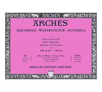 ARCHES Aquarelle - Bloc 20 feuilles 26x36 collé 4 côtés - 300g/m² - grain satiné, blanc naturel, 4 bords francs