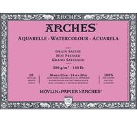 Arches Aquarelle Bloc 20 Feuilles 300 g Grain Satiné 36 x 51 cm Blanc Naturel