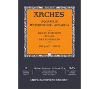 Arches- Bloc Enc 14,8 x 21 12 H Aquarelle 100% épais 300 g Nat, A1795100, Blanc Naturel