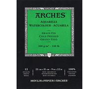 Arches Bloc Enc 23 x 31 Aquarelle 100% Fin 300 g 12 H Blanc naturel A1795092