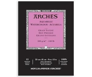 Arches- Bloc Enc 23x31 12H Aquarelle 100% Satin 300g Nat, A1795097, Blanc Naturel
