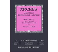 Arches Bloc aquarelle A1795098 26x36 12 feuilles collées 1 côté 300g grain satiné Blanc naturel