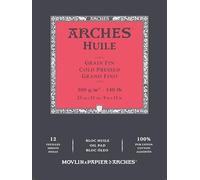 ARCHES Huile - Bloc 12 feuilles 23x31 collé petit côté - 300g/m² - grain fin, blanc, 4 bords francs