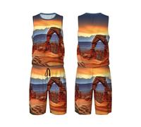 Arches National Park Maillot de basket-ball pour homme 2 pièces avec gilet de basket-ball et short de sport, Noir/blanc, Large-5X-Large