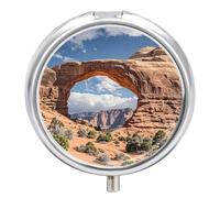 Arches National Park Pilulier de voyage à 3 compartiments 3 fois par jour - Joli mini pilulier pour sac à main et poche - Boîte à médicaments portable en métal avec miroir - Récipient rond pour