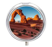 Arches National Park - Pilulier de voyage standard pour sac à main, poche hebdomadaire, organiseur de médicaments avec miroir, 3 compartiments, étui à médicaments rond portable pour le quotidien