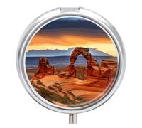 Arches National Park Pilulier portable avec 3 compartiments et petit miroir de voyage pour poche ou sac à main, organisateur de médicaments rond décoratif pour vitamines