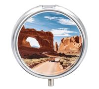 Arches - Pilulier d'entrée du parc national à 3 compartiments - 3 fois par jour - Joli mini pilulier pour sac à main et poche - Boîte à médicaments portable en métal avec miroir rond pour médicaments