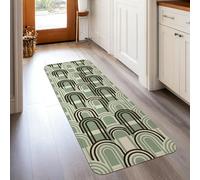 Arches - Tapis de couloir moderne avec lignes géométriques et courbes - Vert - Éponge à poils courts - Tapis imprimé rectangulaire pour cuisine, couloir, buanderie, entrée, décoration - 0,6 x 1,5 m