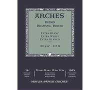ARCHES Velin BFK Rives - Bloc 16 feuilles 26x36 collé petit côté - 180g/m² - grain fin, extra-blanc, 4 bords francs