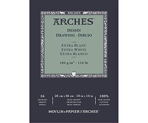 ARCHES Velin BFK Rives - Bloc 16 feuilles 26x36 collé petit côté - 180g/m² - grain fin, extra-blanc, 4 bords francs