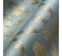 Architects Paper 30658-6 Papier peint en soie métallique avec ornements baroque Bleu vert métallisé - 10,05m x 0,53m -
